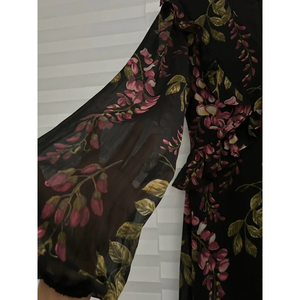 Kensie Floral Chiffon Mini Dress Whimsical Ruffle Long Sheer Sleeve 4 Cottage